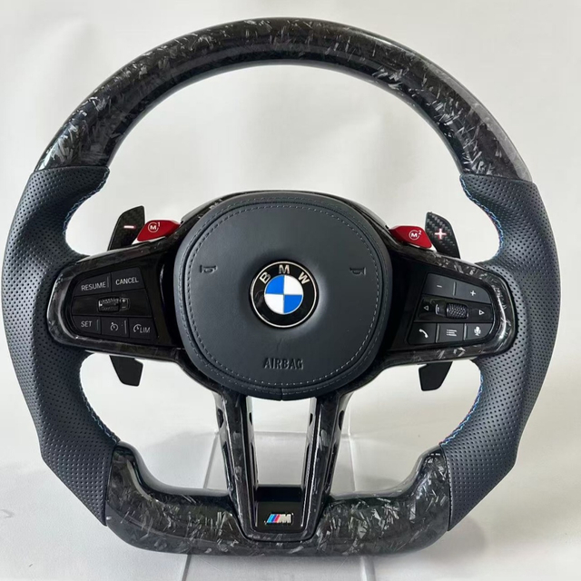 Forged Carbon Fiber Steering Wheel for BMW M3 M4 M5 M6 G20 G30 with Red M1 M2