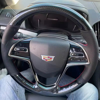 Custom Steering Wheel Braid Cover Carbon Fiber Genuine Leather 100% Fit For Cadillac CTS 2014-2016 ATS 2013-2015 Car Accessories