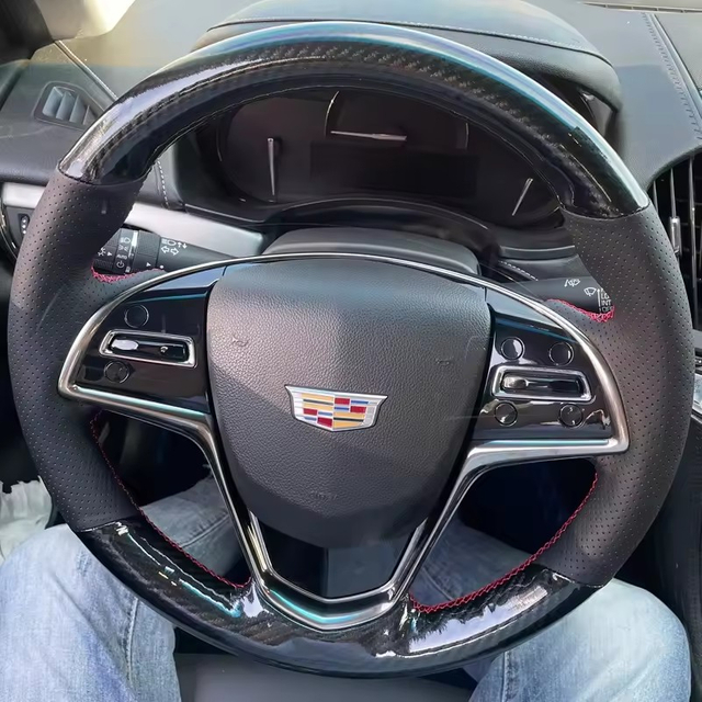 Custom Steering Wheel Braid Cover Carbon Fiber Genuine Leather 100% Fit For Cadillac CTS 2014-2016 ATS 2013-2015 Car Accessories