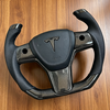  Tesla Custom Real Carbon Fiber Spliced Nappa Genuine Leather YOKE Steering Wheel for Model 3 Y Ergonomic Customization
