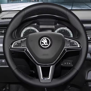 Car Steering Wheel Cover Genuine Leather 100% Fit For Skoda Octavia 2017 Fabia 2016 2017 Rapid Spaceback 2016 Superb (3-Spoke)