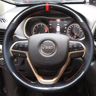 Custom Steering Wheel Braid Cover Carbon Fiber Genuine Leather 100% Fit For Jeep Grand Cherokee 2014 2015 2016 Car Accessories