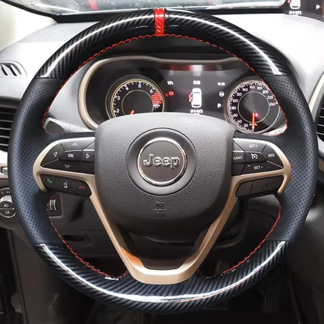 Custom Steering Wheel Braid Cover Carbon Fiber Genuine Leather 100% Fit For Jeep Grand Cherokee 2014 2015 2016 Car Accessories