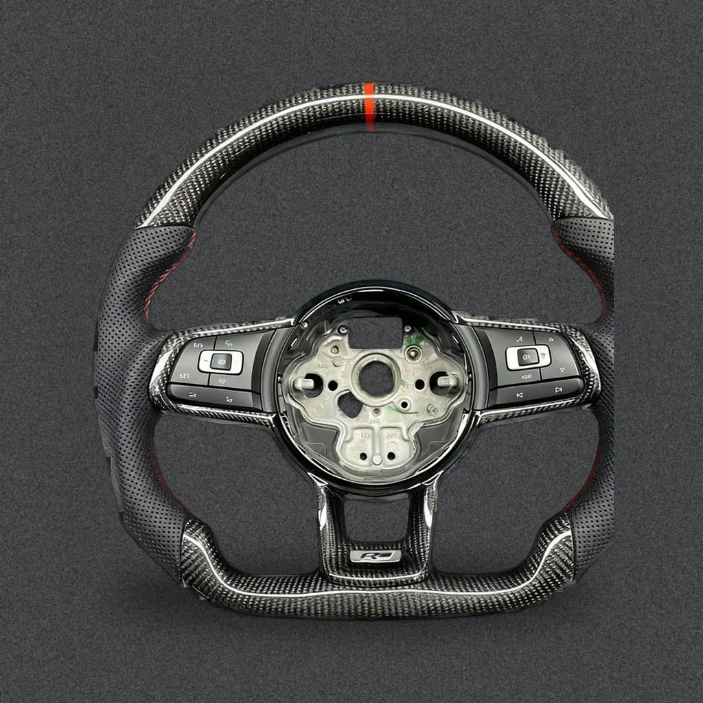 Custom Carbon Fiber Car Steering Wheel With Leather Olive Green Trim For Vw Golf Gti Mk8 Sports Assembly Up