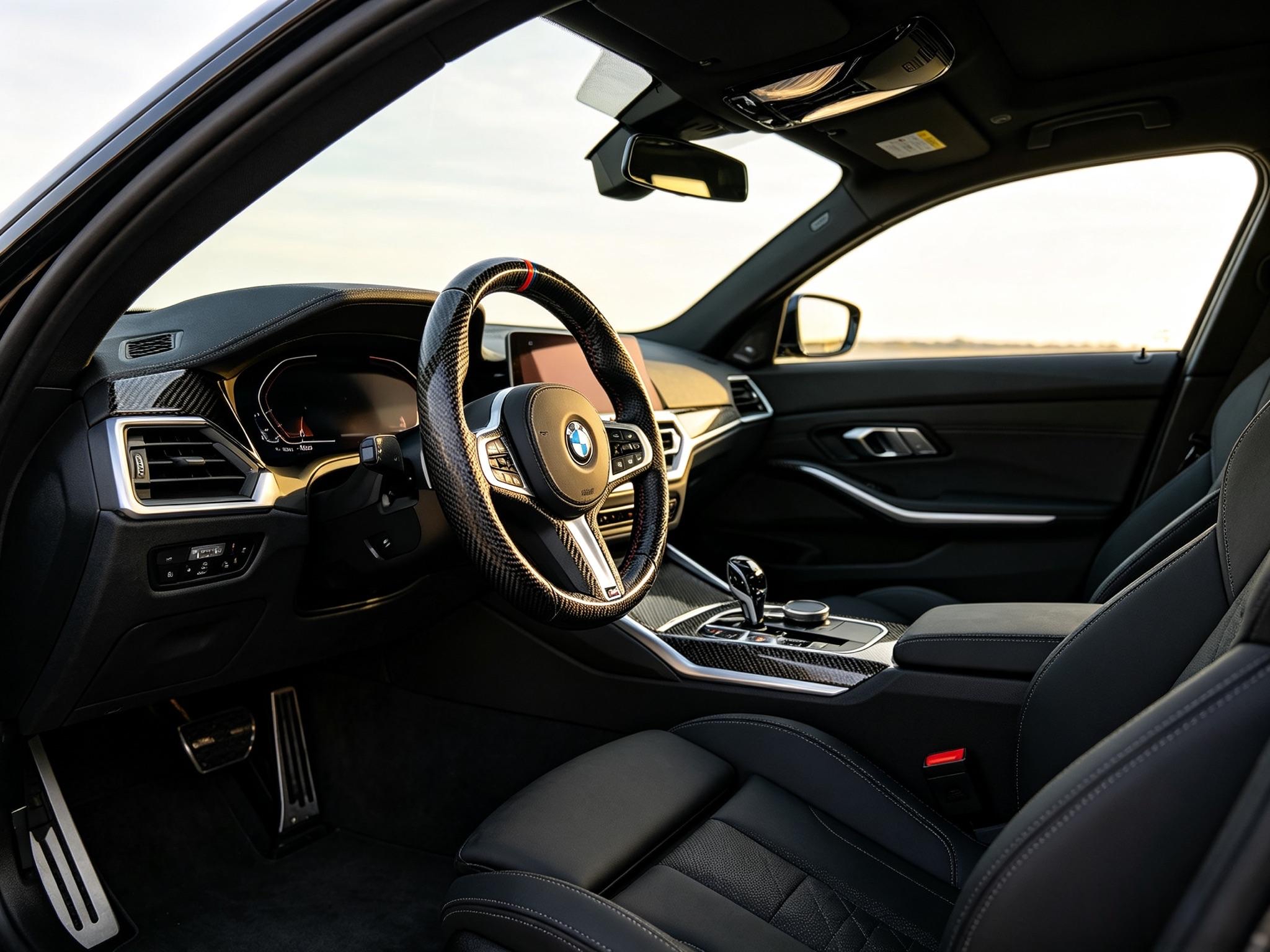 BMW M4 G82 custom steering wheel installed in premium carbon interior.jpg