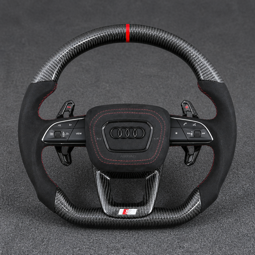 Custom Genuine Carbon Fiber & Napa leather Steering Wheel for Audi Q7 SQ7 4L 4M 2005‑2026 - YINGGENE