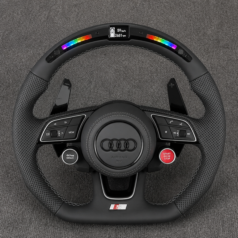 Custom Genuine Carbon Fiber & Napa leather Steering Wheel for Audi R8 Type42 Type4S 2006‑2024 Coupé Spyder - YINGGENE
