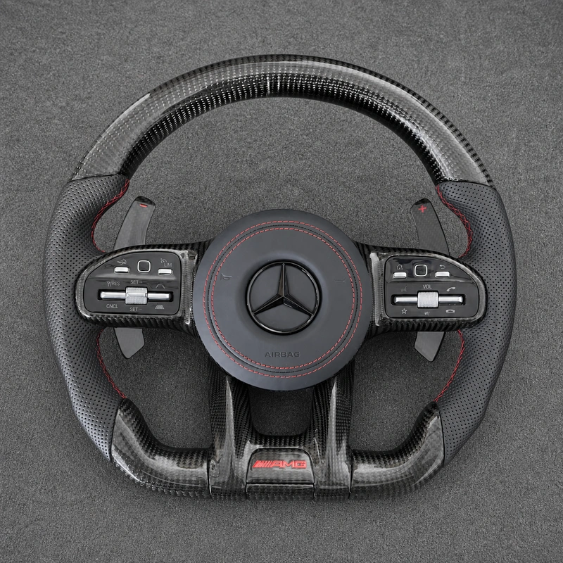 Mercedes A B C E S GLC GLE 2003-2026 W203-W206 W211-W214 Nappa Alcantara Custom Real Carbon Fiber LED AMG Wheel -YINGGENE 