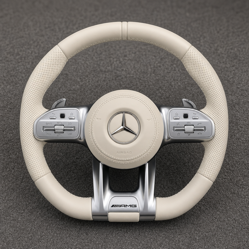 Mercedes A B C E S GLC GLE 2003-2026 W203-W206 W211-W21 Custom Nappa Genuine Leather AMG Steering Wheel -YINGGENE