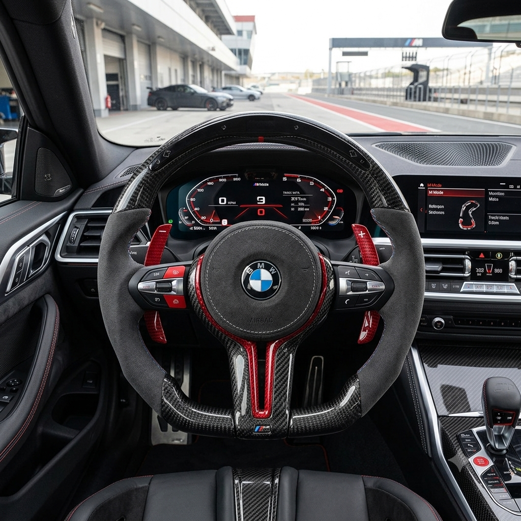 LED Alcantara Steering Wheel for BMW 1-7 Series M3 M5 E90 F30 F20 F10 F36 with Red Paddles