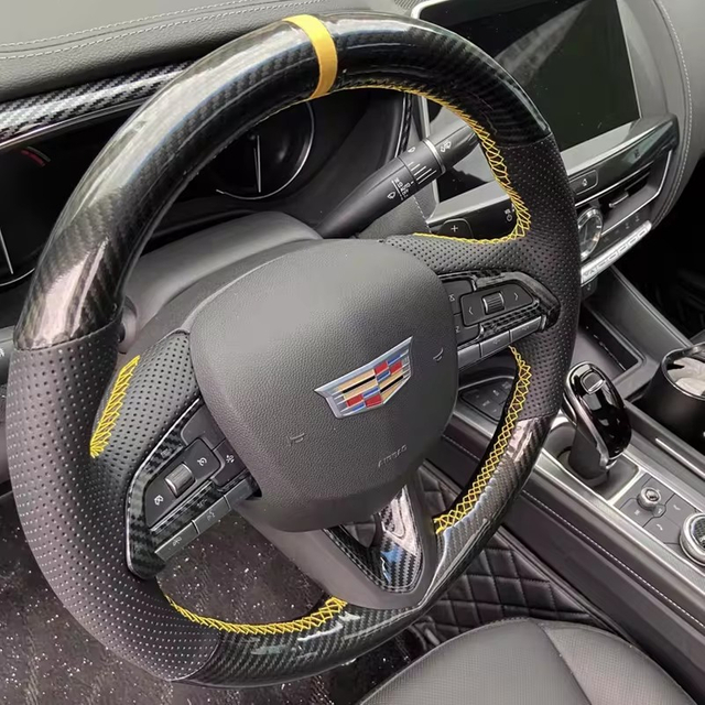 Custom Car Steering Wheel Cover Carbon Fiber Genuine Leather 100% Fit For Cadillac CT5 XT5 XT4 ATSL CT6 XT6 CT4 Car Accessories