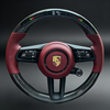 Porsche 911 Cocoa Tayneen Custom Carbon Fiber Steering Wheel with LED Shift Lights and Bordeaux Red Nappa Leather Stitching