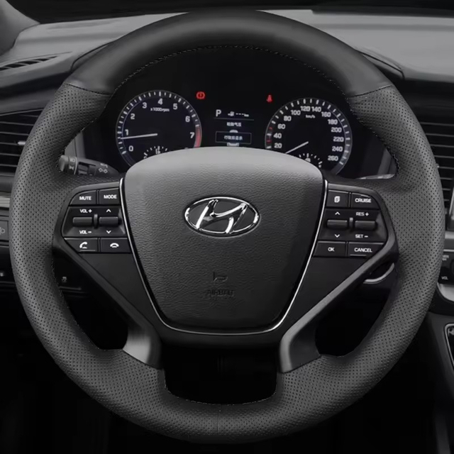 Custom Car Steering Wheel Braid Cover Genuine Leather 100% Fit For Hyundai Sonata 9 2015 2016 2017 (4-Spoke) Car Accessories