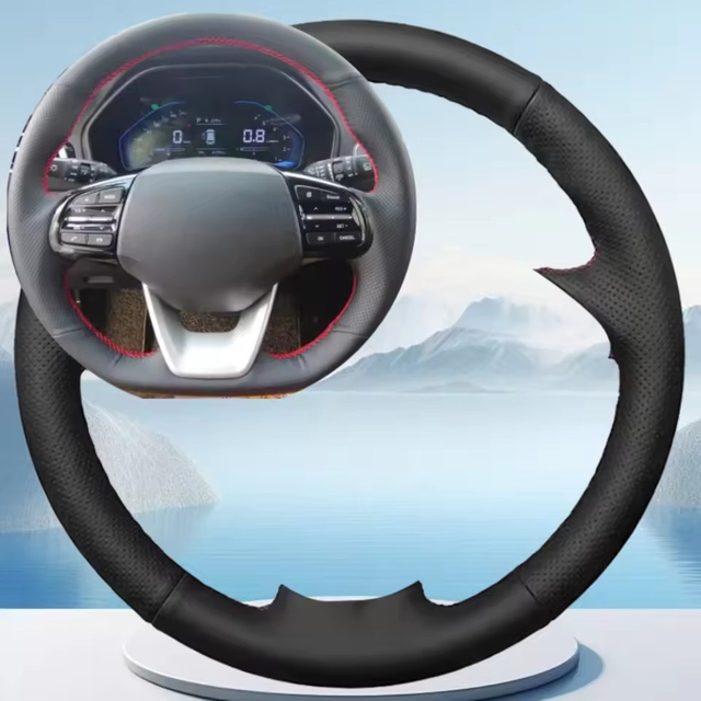 For Hyundai Santa Fe 2019 Customize Black Wear Resistant Breathable Leather Steering Wheel Cover DIY Car Interior Accessories