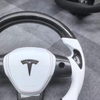 Real Carbon Fiber Steering Wheel for Tesla Model 3 Y S X with White Leather Airbag Cover