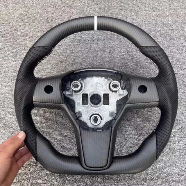  Tesla custom matte carbon fiber spliced Nappa genuine leather for Model 3 Y steering wheel ergonomic custom