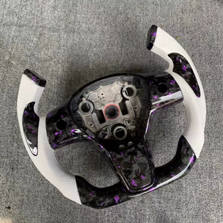 Custom Carbon Fiber Steering Wheel for Tesla White Nappa Leather Ergonomic YOKE Steering Wheel Compatible with Model Y 3 X S