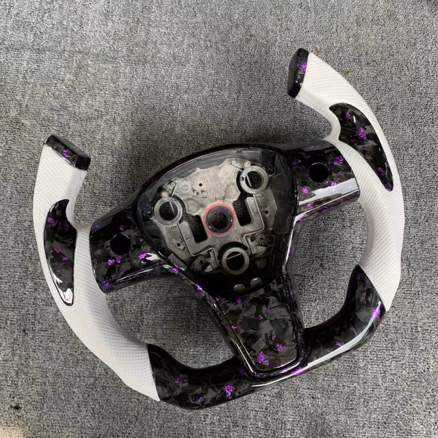 Custom Carbon Fiber Steering Wheel for Tesla White Nappa Leather Ergonomic YOKE Steering Wheel Compatible with Model Y 3 X S