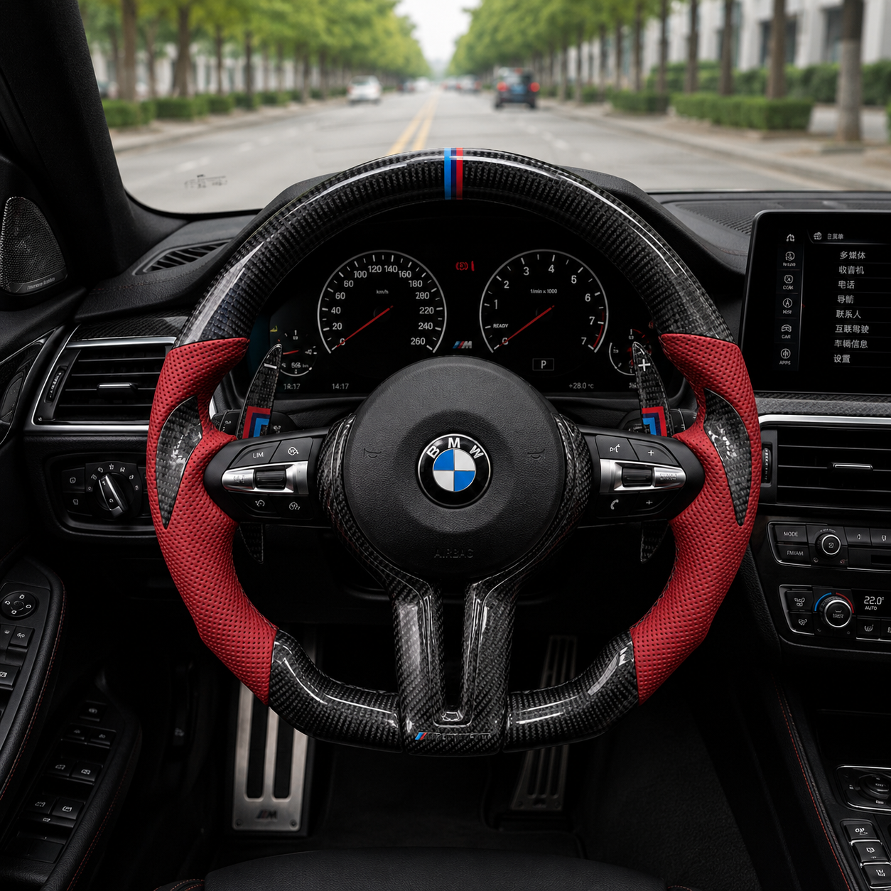 Bright Carbon Fiber Steering Wheel for BMW M3 F01 F02 F03 F10 F20 F30 E90 E92 with Carbon Fiber Thumb Patch