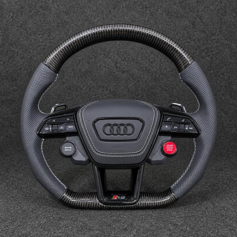 Custom Genuine Carbon Fiber Steering Wheel for Audi R8 Type42 Type4S Q5 2006‑2024 Coupé Spyder - YINGGENE
