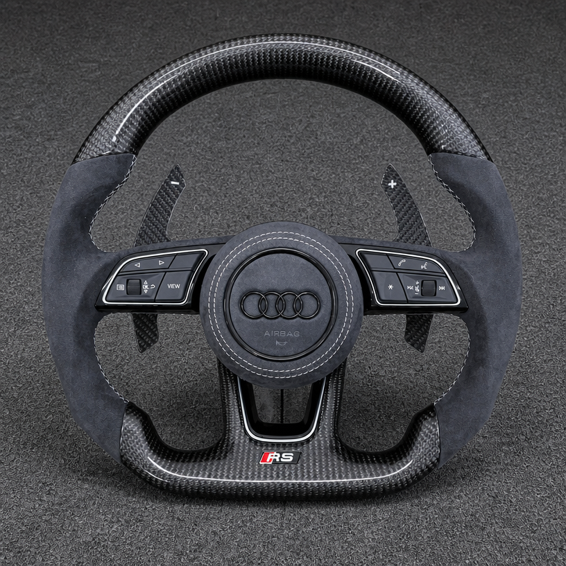 Custom Genuine Carbon Fiber & Napa leather Steering Wheel for Audi R8 Type42 Type4S 2006‑2024 Coupé Spyder - YINGGENE