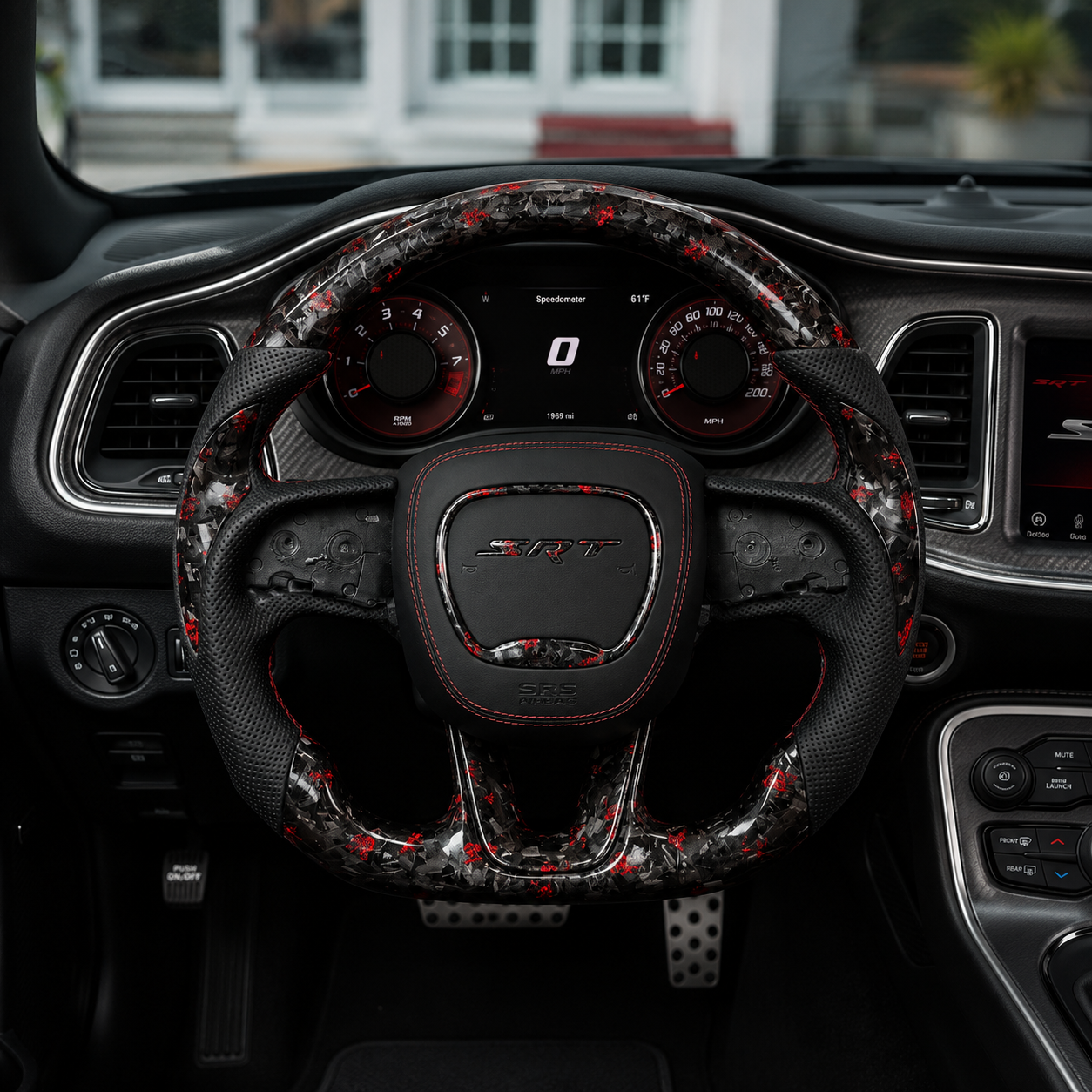 Dodge Forged Carbon Fiber Steering Wheel for Charger Challenger SRT with Leather Airbag Cover