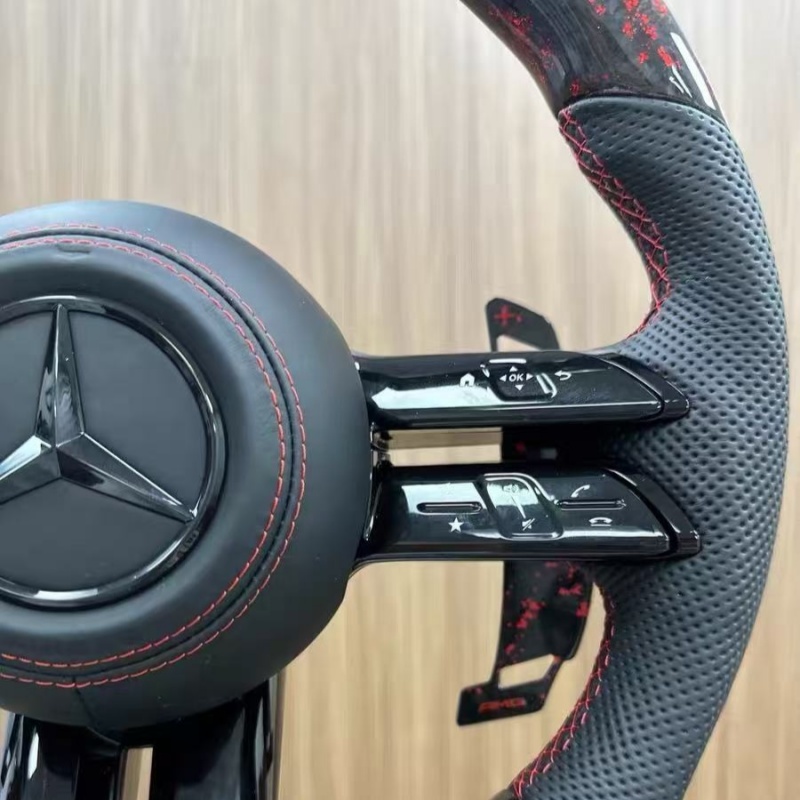 Mercedes modified steering wheel installed on car interior, real vehicle display effect