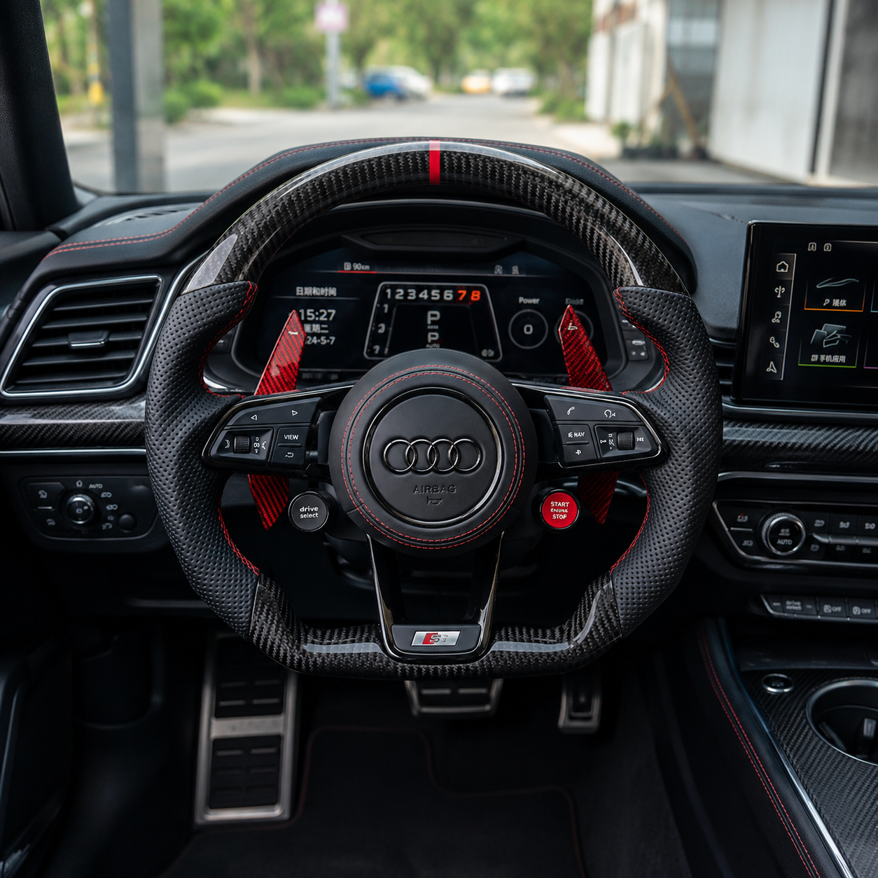 Bright Carbon Fiber Spliced Alcantara Steering Wheel Suitable for Audi Models A5 A6L A7 TT Q5 S4 S RS5 RS6 RS7 12 O'Clock Ring