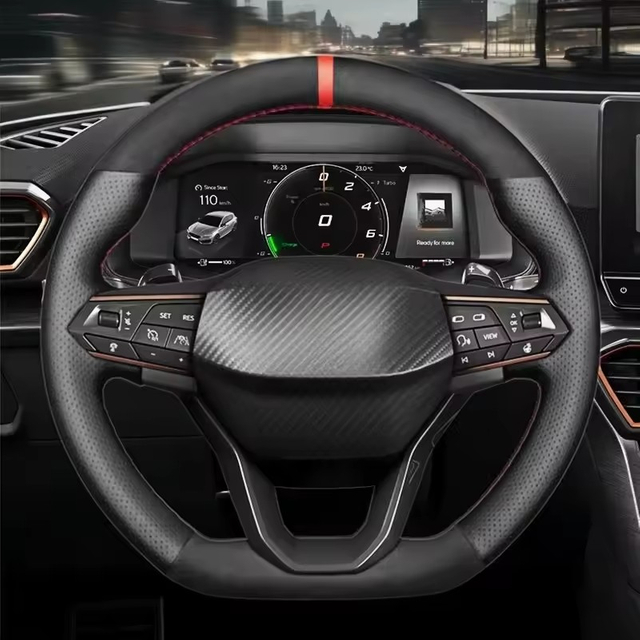 DIY Car Steering Wheel Cover Black Suede Genuine Leather For Seat Leon Ateca Tarraco 2020 2021 Seat Cupra Leon Car Accessories