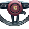 Porsche 911 Cocoa Tayneen Custom Carbon Fiber Steering Wheel with LED Shift Lights and Bordeaux Red Nappa Leather Stitching