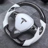 Real Carbon Fiber Steering Wheel for Tesla Model 3 Y S X with White Leather Airbag Cover
