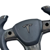  Tesla Custom Real Carbon Fiber Spliced Nappa Genuine Leather YOKE Steering Wheel for Model 3 Y Ergonomic Customization