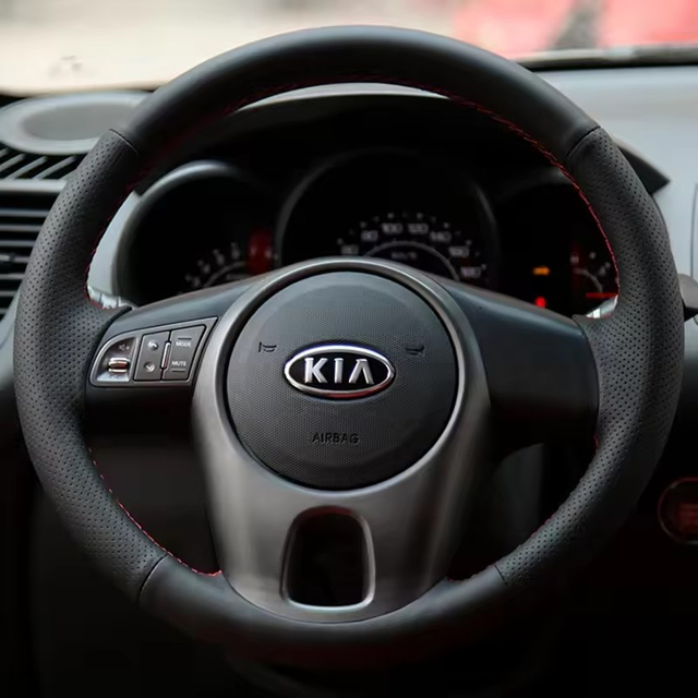 Custom Car Steering Wheel Braid Cover Non-slip Genuine Leather 100% Fit For Kia Forte Kia Soul Kia Rio 2009-2011 Car Accessories