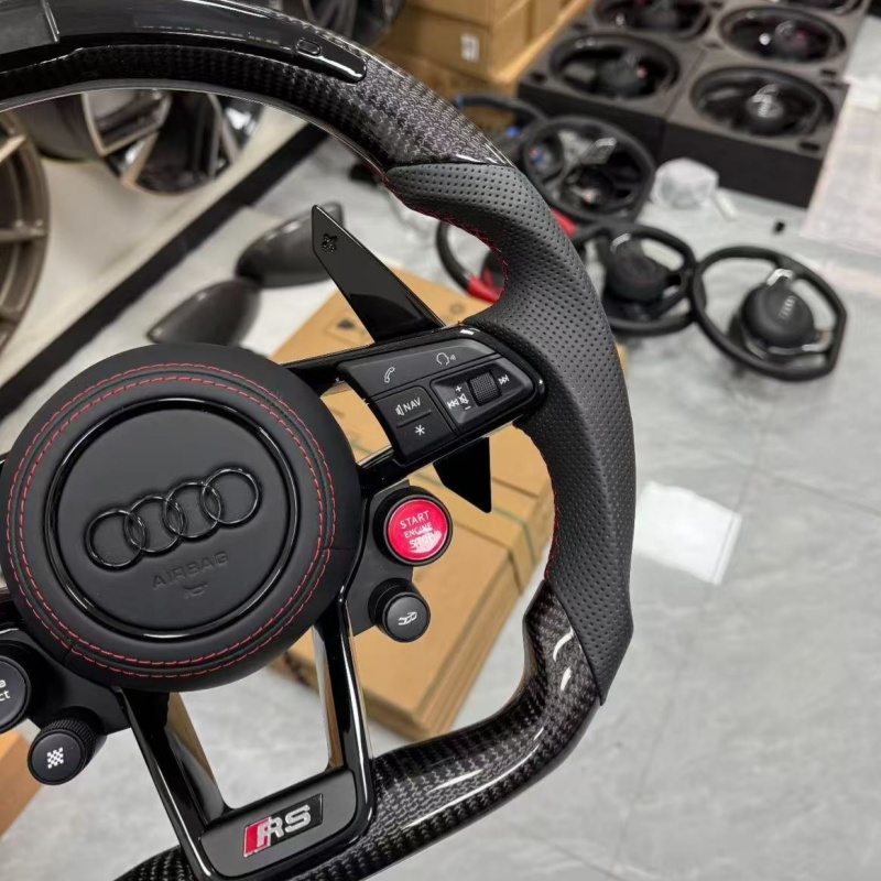 LED Gloss Carbon Fiber Steering Wheel for Audi R8 Q3 Q5 Q7 A3 A4 A6