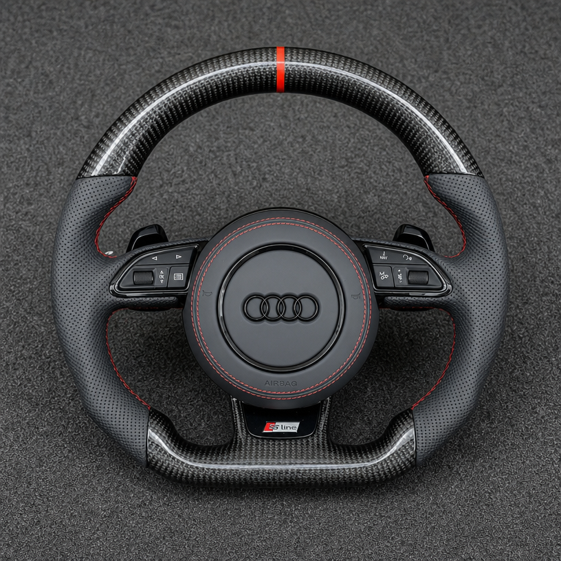 Custom Genuine Carbon Fiber & Napa leather Alcantara Steering Wheel for Audi R8 Type42 Type4S 2006‑2024 Coupé Spyder - YINGGENE