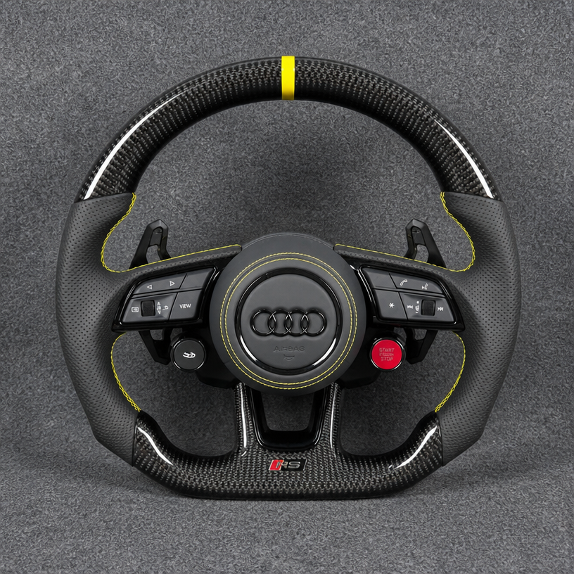 Custom Genuine Carbon Fiber & Napa leather Steering Wheel for Audi R8 Type42 Type4S 2006‑2024 Coupé Spyder - YINGGENE