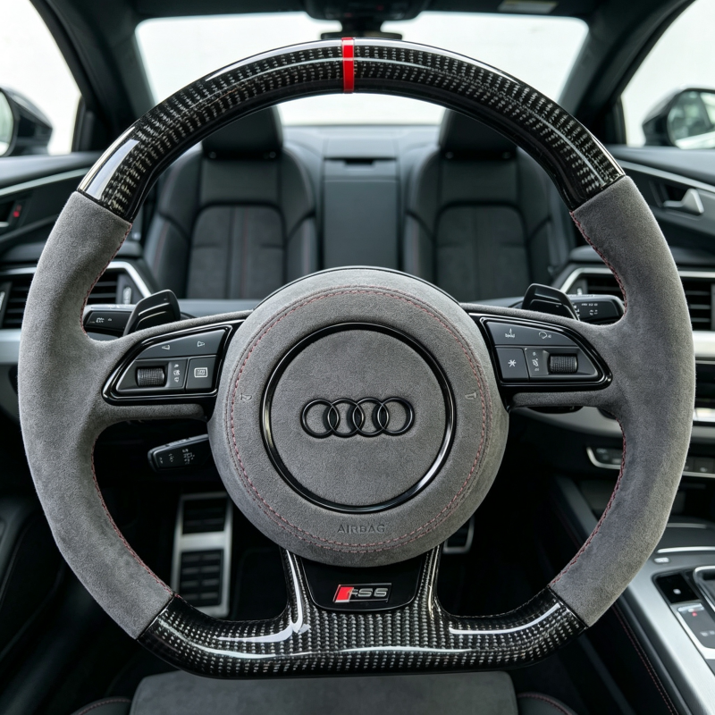 Multi functional Audi steering wheel, ergonomically designed, suitable for interior upgrades as a replacement steering wheel.