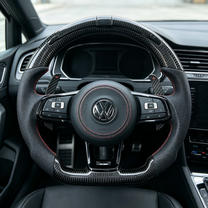 Custom VW steering wheel with control buttons, high durable leather car replacement steering part