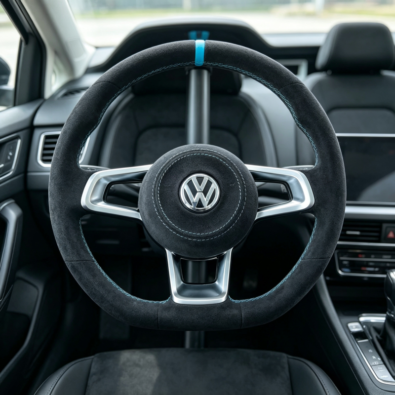 Custom VW steering wheel with control buttons, high durable leather car replacement steering part