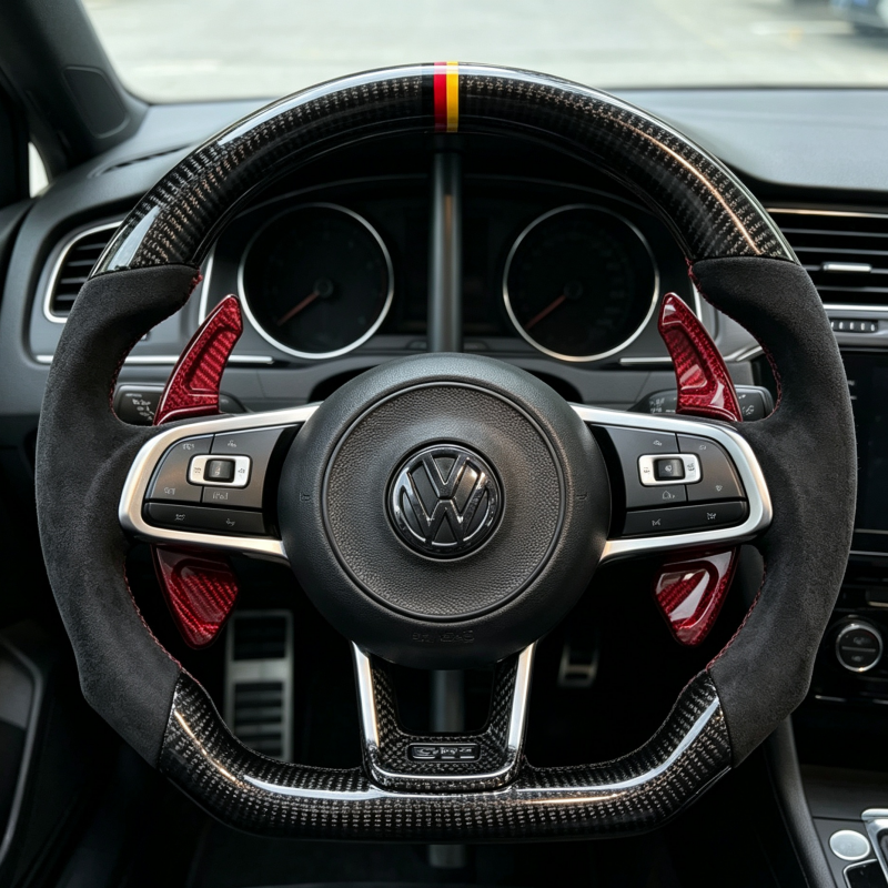 Custom VW steering wheel with control buttons, high durable leather car replacement steering part