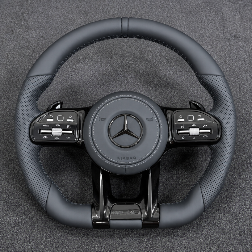 Mercedes A B C E S GLC GLE 2003-2026 W203-W206 W211-W21 Custom Nappa Genuine Leather AMG Steering Wheel -YINGGENE