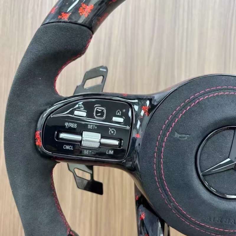 Mercedes modified steering wheel installed on car interior, real vehicle display effect