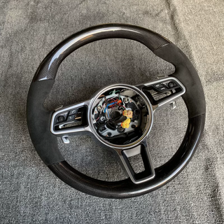 Glossy carbon fiber Porsche Macan Cayman racing steering wheel Alcantara material
