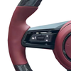 Porsche 911 Cocoa Tayneen Custom Carbon Fiber Steering Wheel with LED Shift Lights and Bordeaux Red Nappa Leather Stitching
