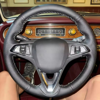 Custom Black Leather Car Steering Wheel Cover Astra (K) Corsa (E) Crossland X Grandland X Steering Wrap Cover For Opel Insignia
