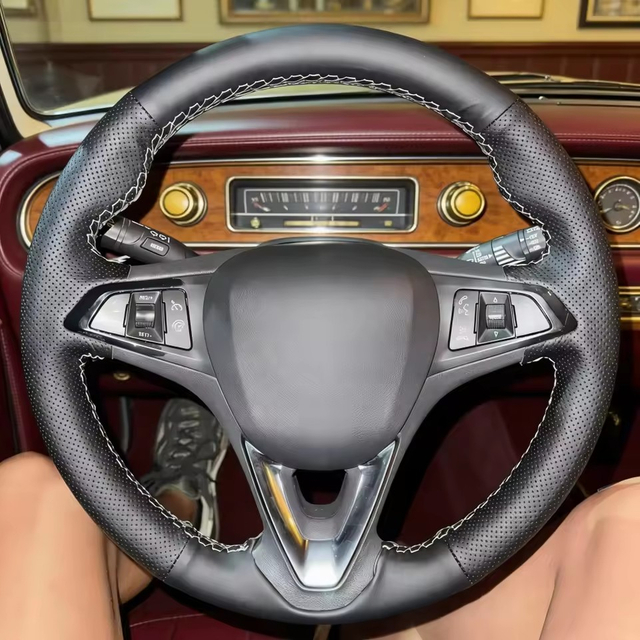 Custom Black Leather Car Steering Wheel Cover Astra (K) Corsa (E) Crossland X Grandland X Steering Wrap Cover For Opel Insignia