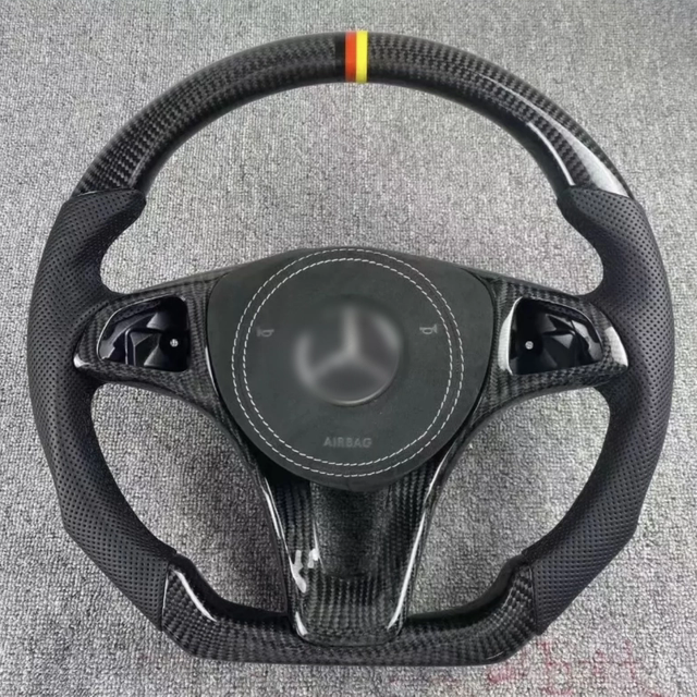 Gloss Carbon Mercedes E63 AMG Racing Steering Wheel 12 O'Clock Ring Mercedes W204 W205 W206 Steering Wheel