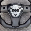  Tesla custom matte carbon fiber spliced Nappa genuine leather for Model 3 Y steering wheel ergonomic custom