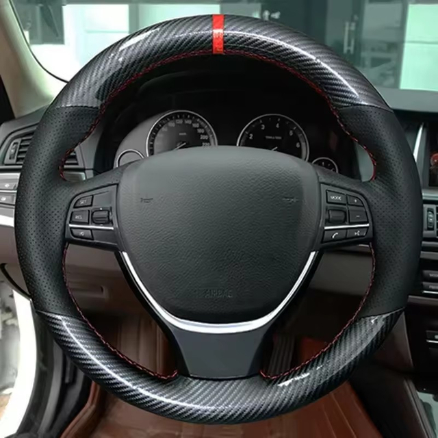 Custom Car Steering Wheel Braid Cover Carbon Fiber Genuine Leather 100% Fit For BMW F10 2014 520i 528i 730Li 740Li 750Li