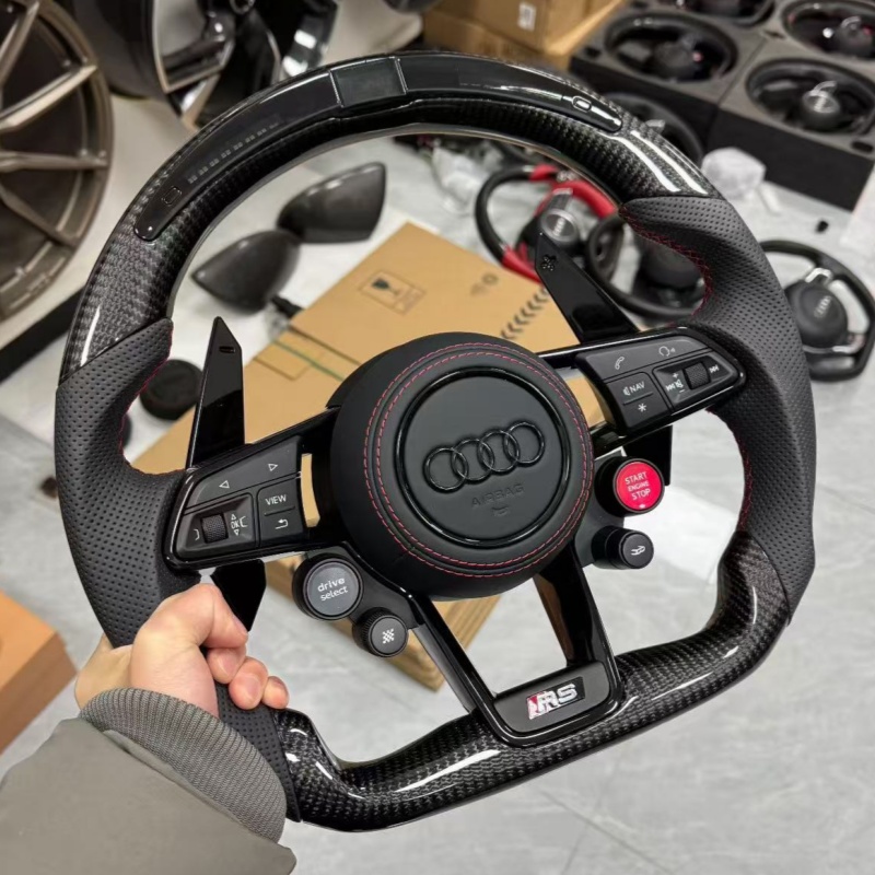 LED Gloss Carbon Fiber Steering Wheel for Audi R8 Q3 Q5 Q7 A3 A4 A6